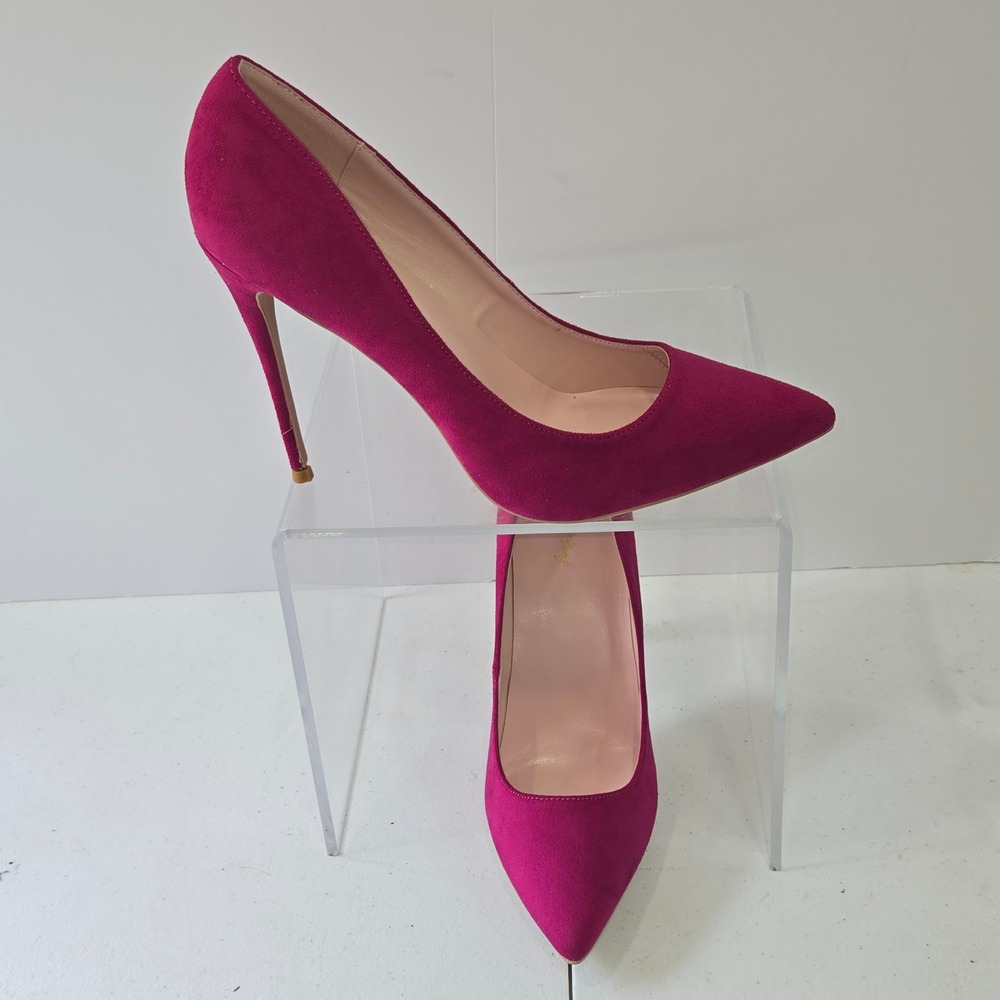 Elisabet Tang Womens Fuchsia Pink Faux Suede Pointed Toe Stiletto Pumps Size 11